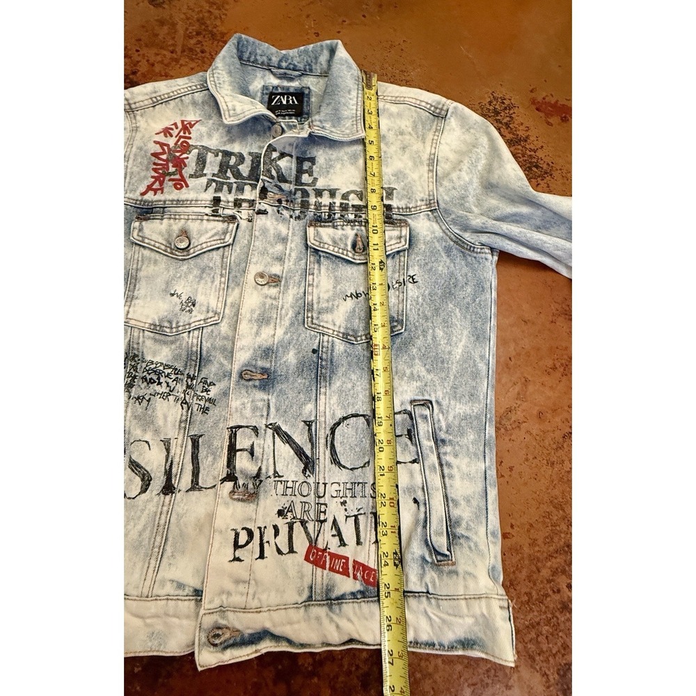 ZARA Women's Y2K Graffiti Artist Distressed Denim Jean Jacket Medium - Picture 11 of 11